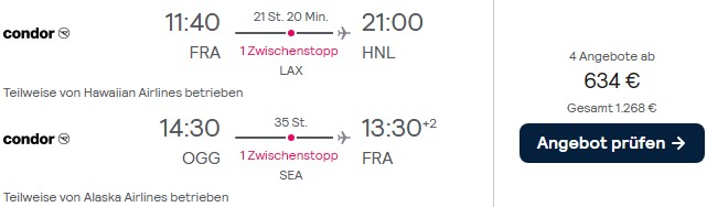 Günstige Flüge nach Hawaii ab 598€ inkl. Aufgabegepäck (Gabelflüge Honolulu & Maui ab 634 ...